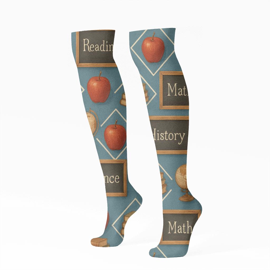 Vintage Classroom Poster Teacher Tilework comfortable cotton knee-high socks