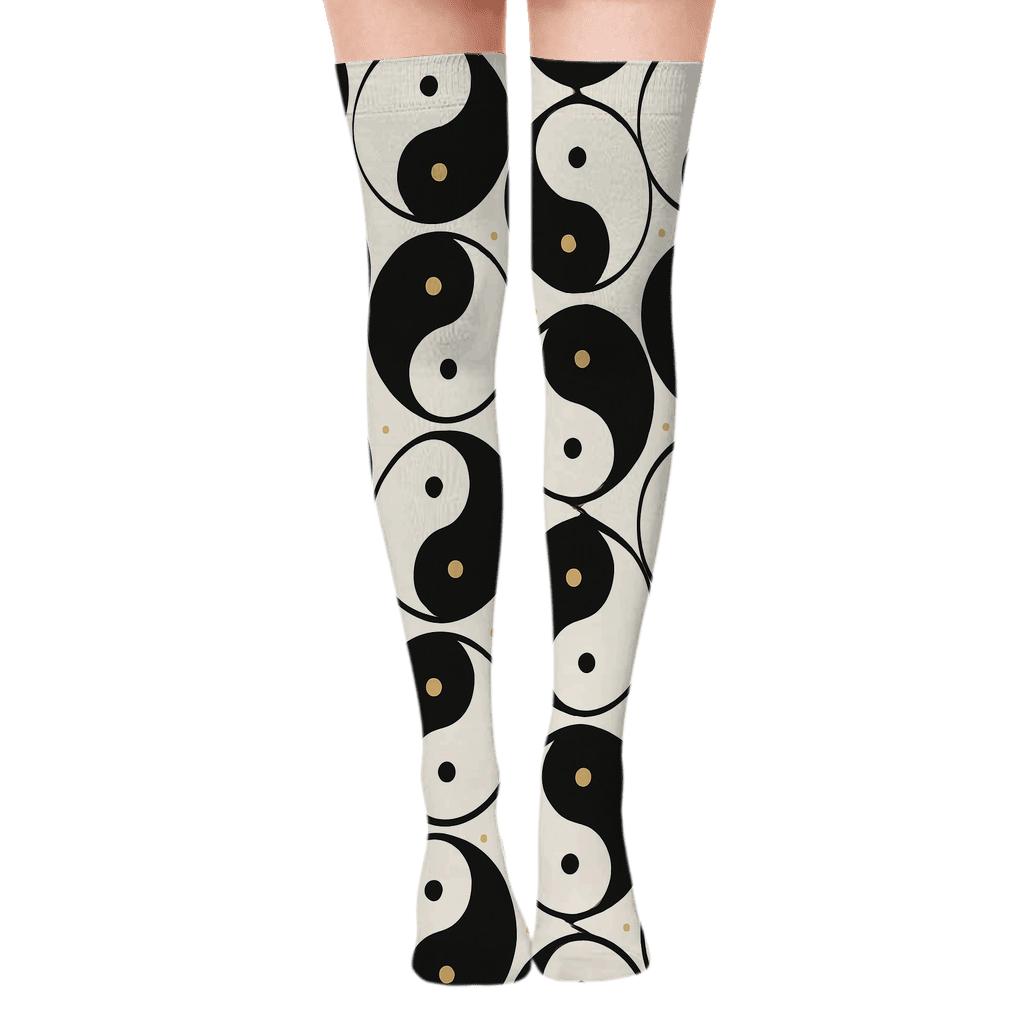 Monochrome Teardrop Lattice With Gold Pin Dots soft everyday over-the-knee socks