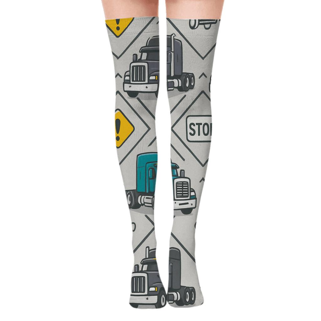 Highway Bandana Tiles In Truck Driver Style trendy patterned over-the-knee socks