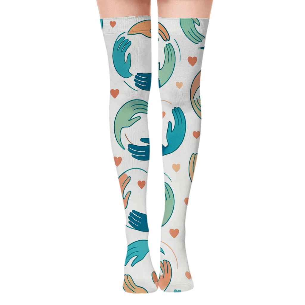 Support Circles And Helping Hands Social Worker Tiling soft everyday over-the-knee socks