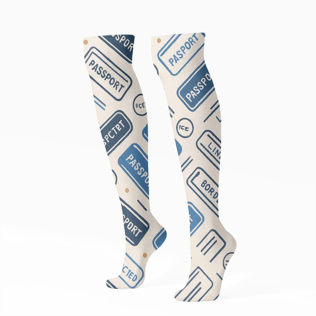Passport Stamp Chevron With Customs Officer Accents trendy patterned knee-high socks