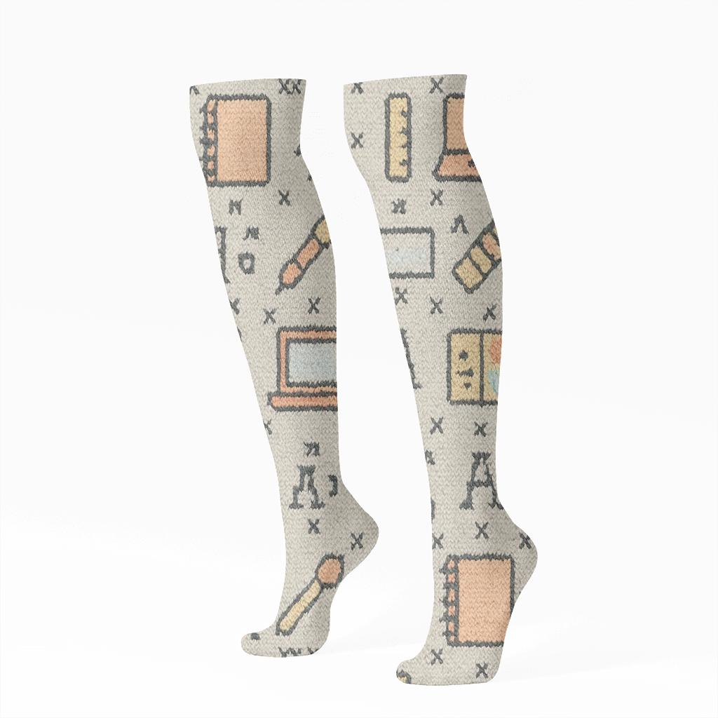 Graphic Designer Knitted Grid Of Creative Tools unique graphic knee-high socks