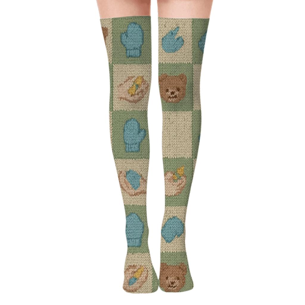 Knitted Playroom Patchwork Childcare Worker Pattern premium cozy over-the-knee socks