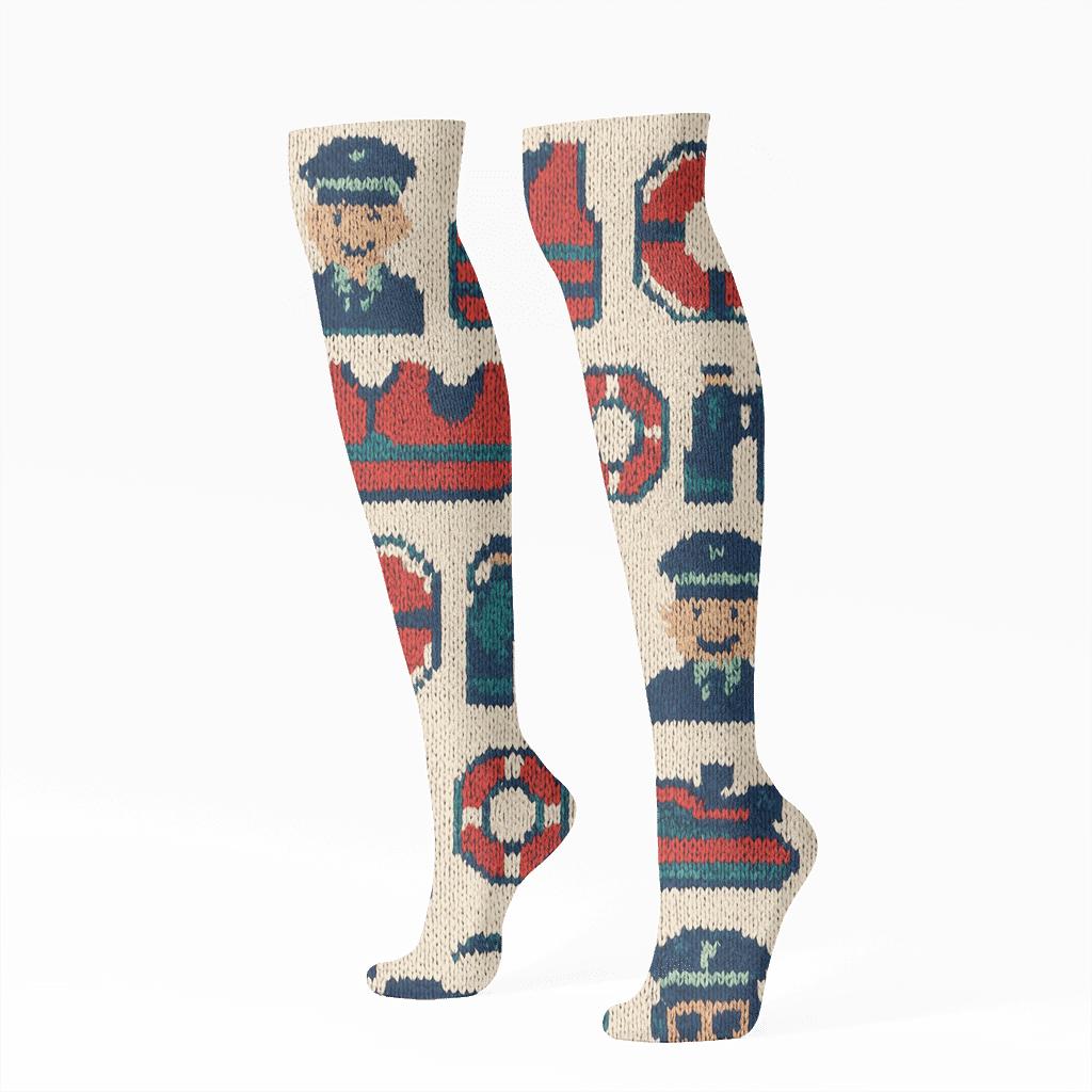 Knitted Rescue Icons Coast Guard Officer Pattern designer print knee-high socks