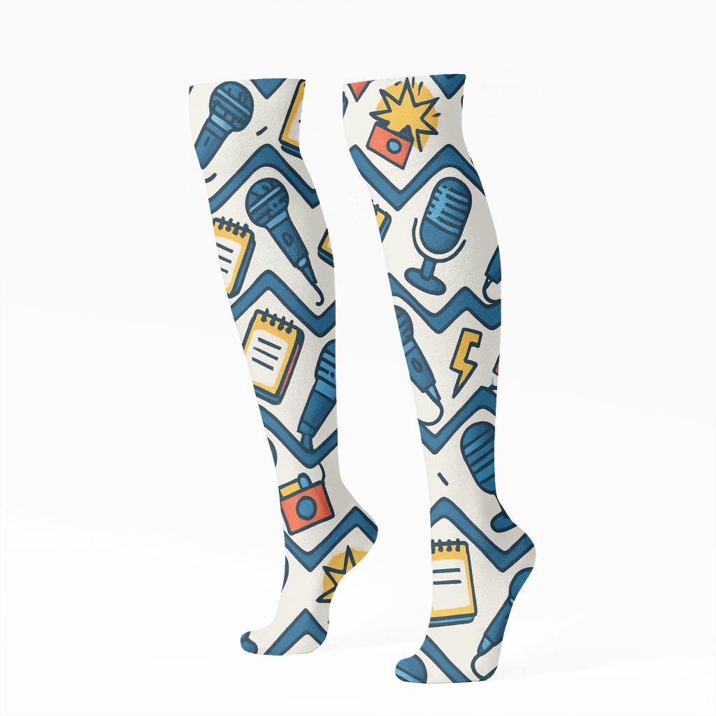Microphone Chevron In Reporter Style comfortable cotton knee-high socks