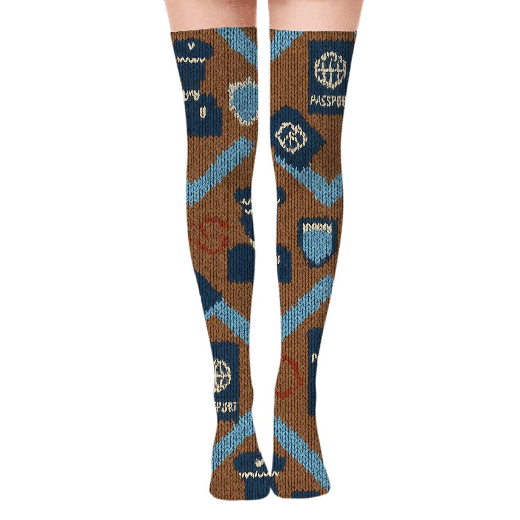 Knitted Illusion Immigration Officer Stamp Parade custom over-the-knee socks