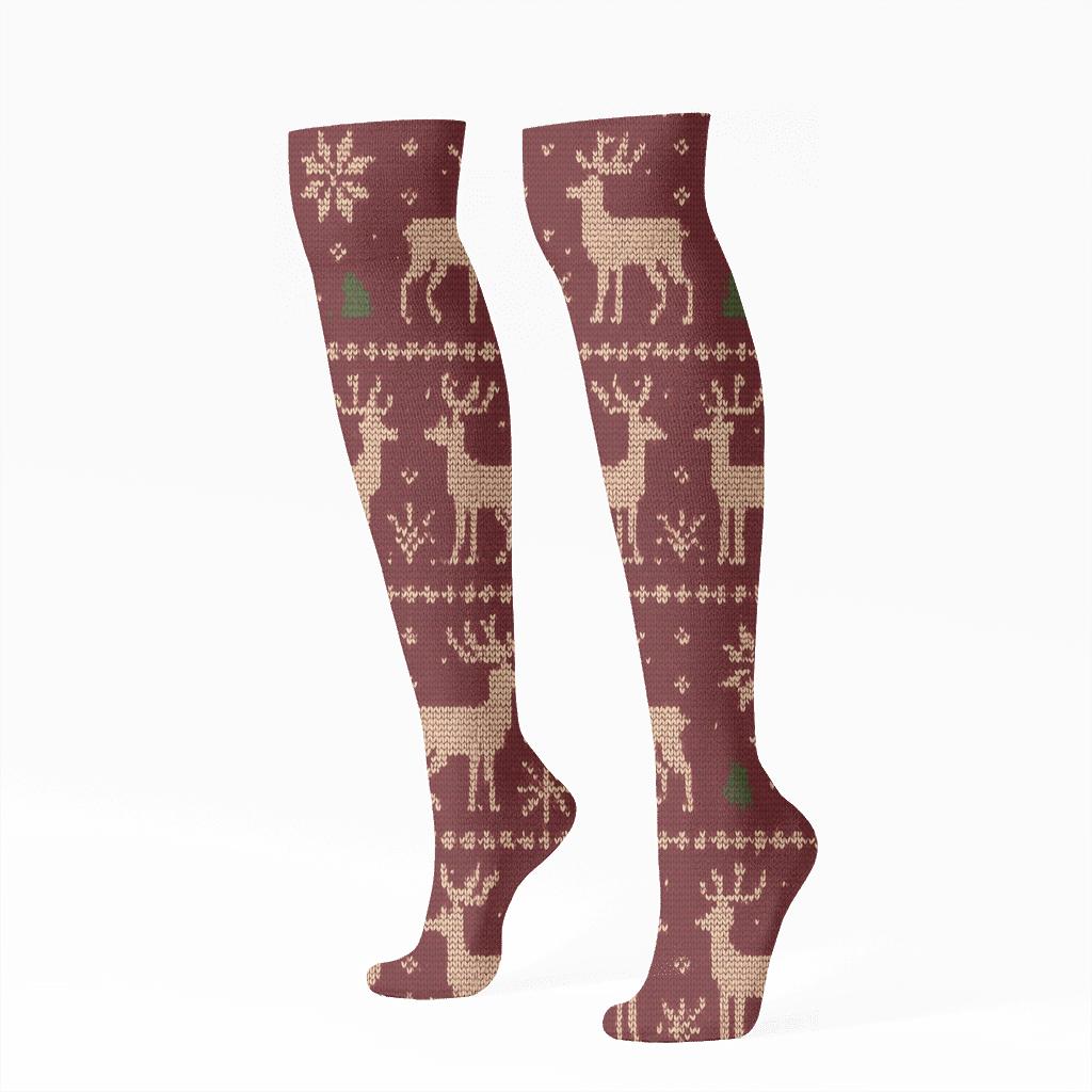 Xmas Nordic Knit Reindeer Lattice custom knee-high socks