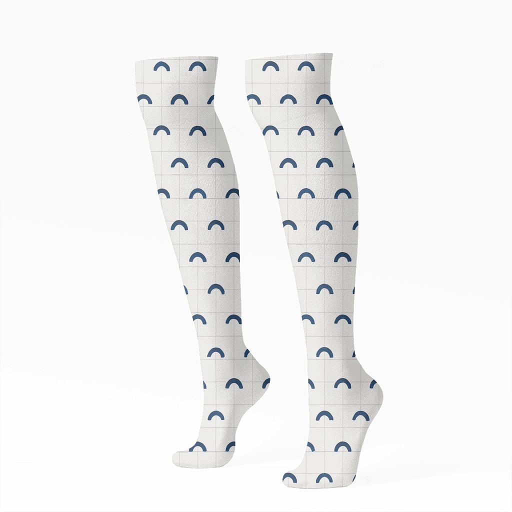 Micro Arc Interval Grid comfortable cotton knee-high socks