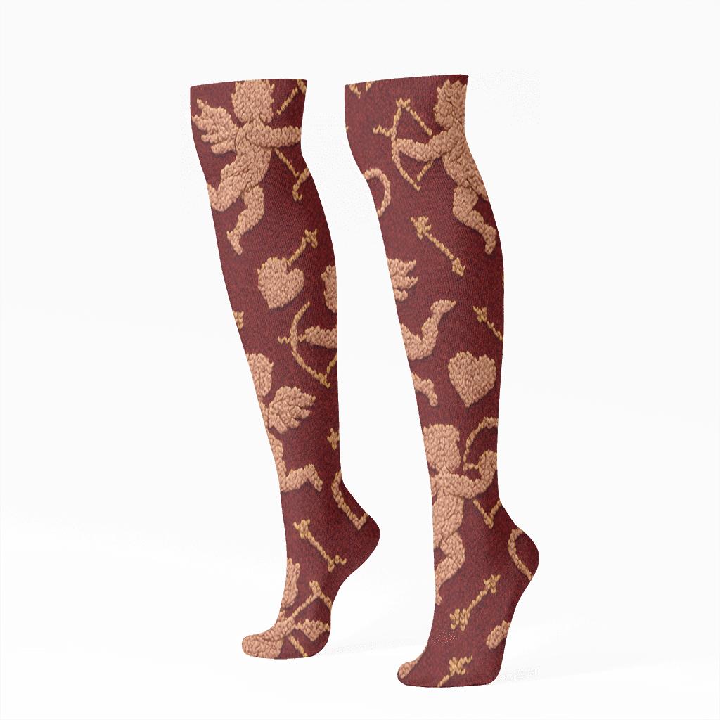 Knitted Illusion Valentine S Cupid Silhouette Tilework comfortable cotton knee-high socks
