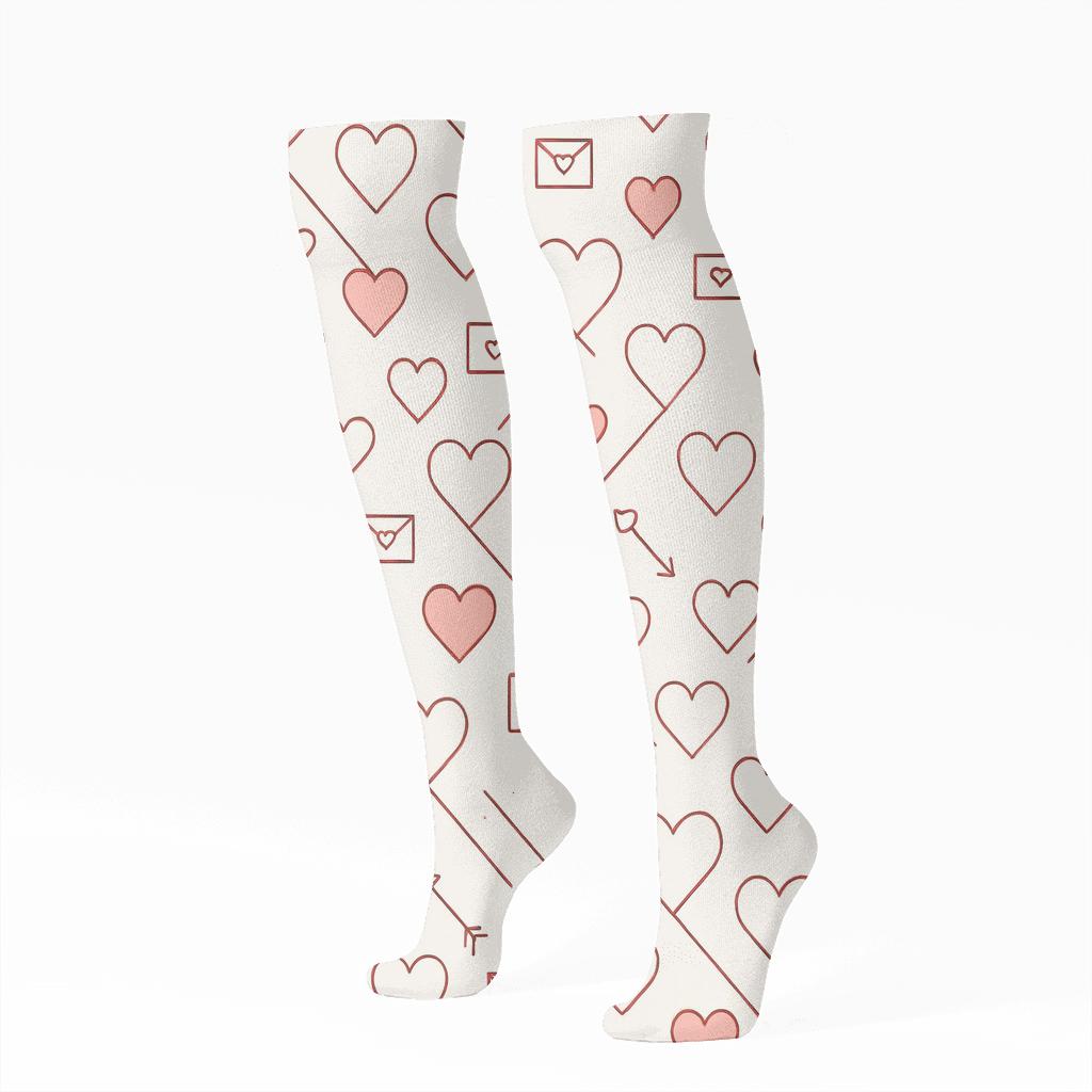 Outline Heart Pathway Pattern With Valentine Classic Heart trendy patterned knee-high socks