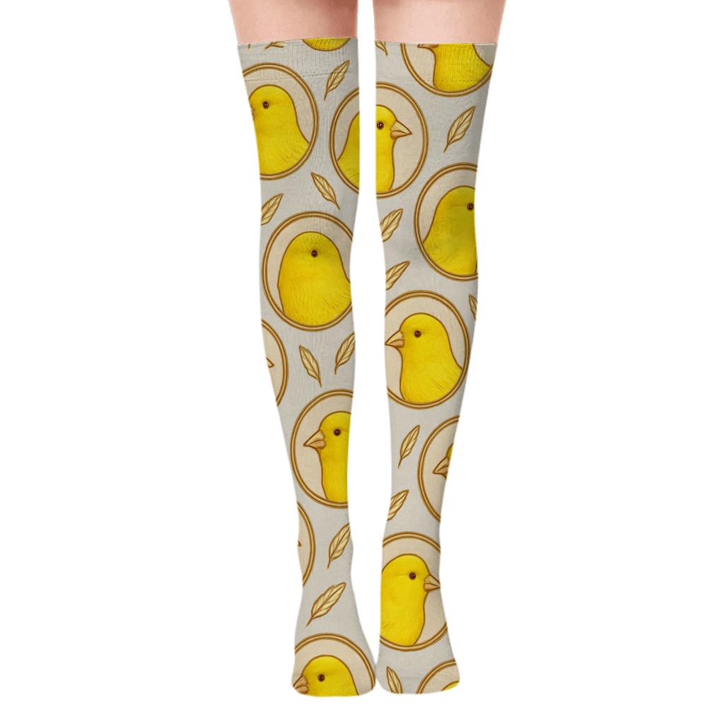 Canary Songbird Portrait Coins On Light Gray comfortable cotton over-the-knee socks