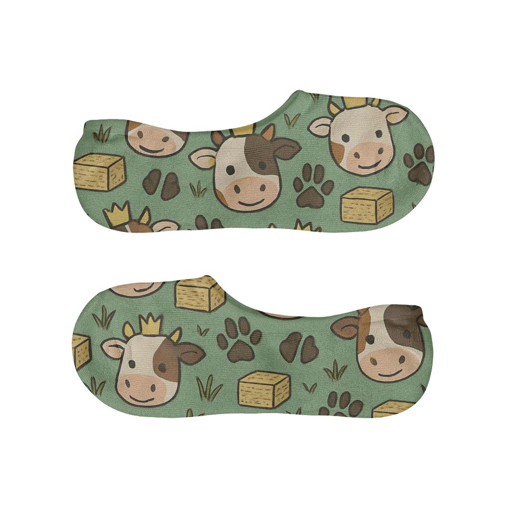 Cow Crown Meadow Tessellation designer print no-show socks