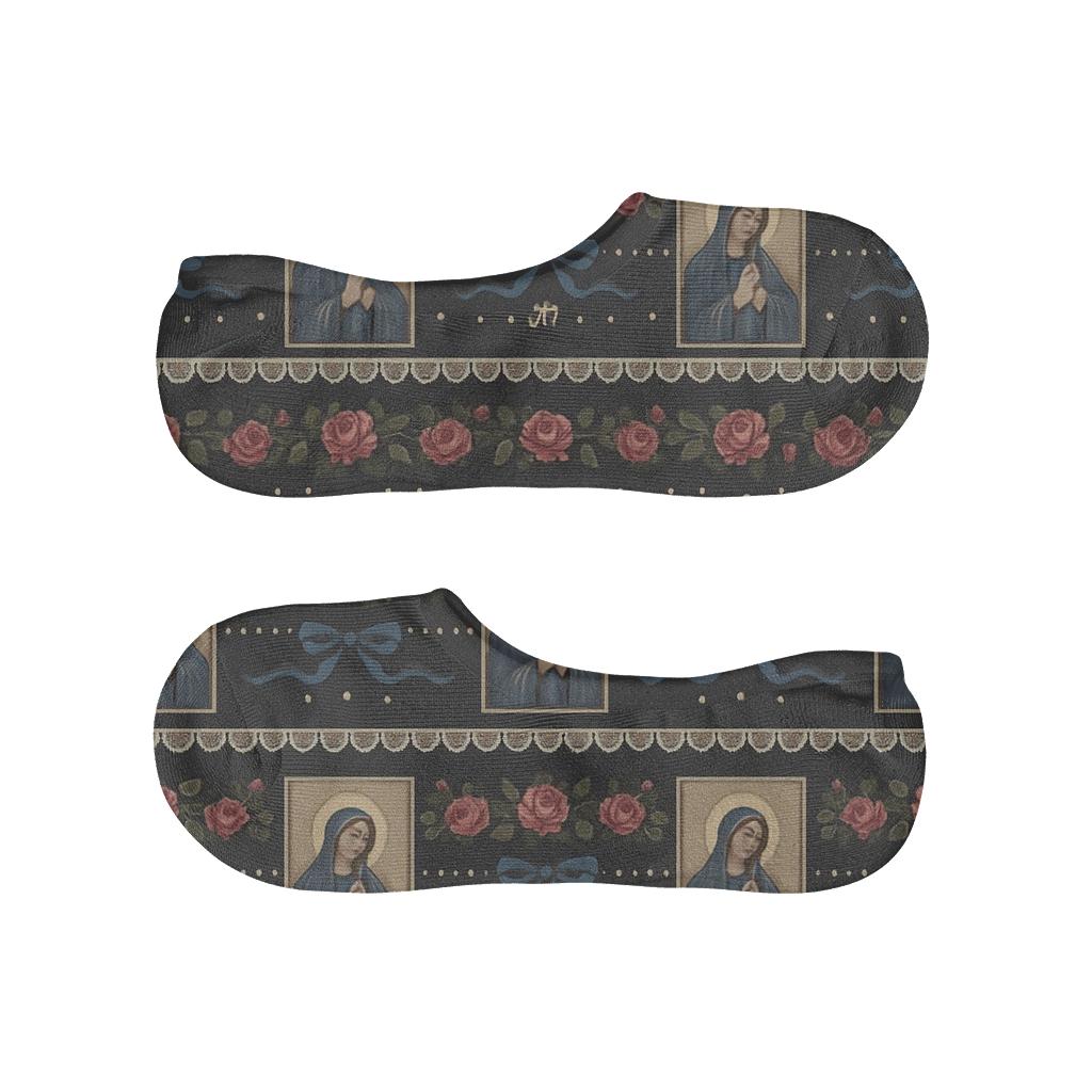 Vintage Portrait Bands With Garlands, Mary In Blue Cloak soft cotton no-show socks