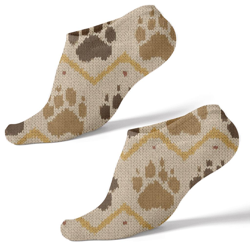 Knitted Bear Paw Chevron On Warm Beige Field unique graphic ankle socks