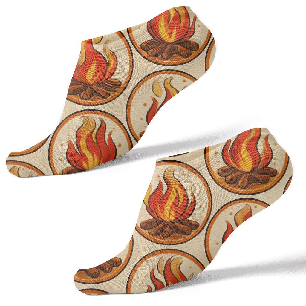 Vintage Matchbox Campfire Medallion Repeat On Ivory Background premium sports ankle socks