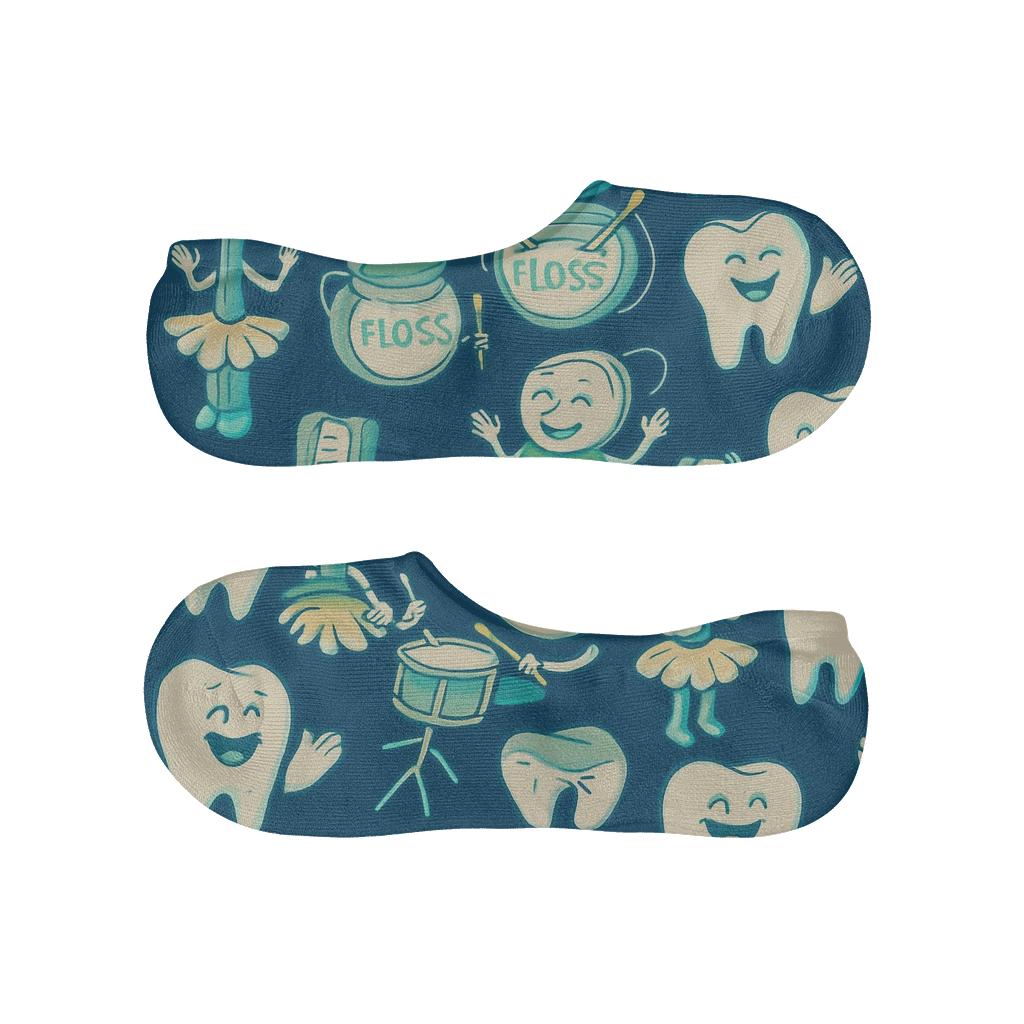 Tutu Toothbrush Parade Dentist Pattern designer printed no-show socks