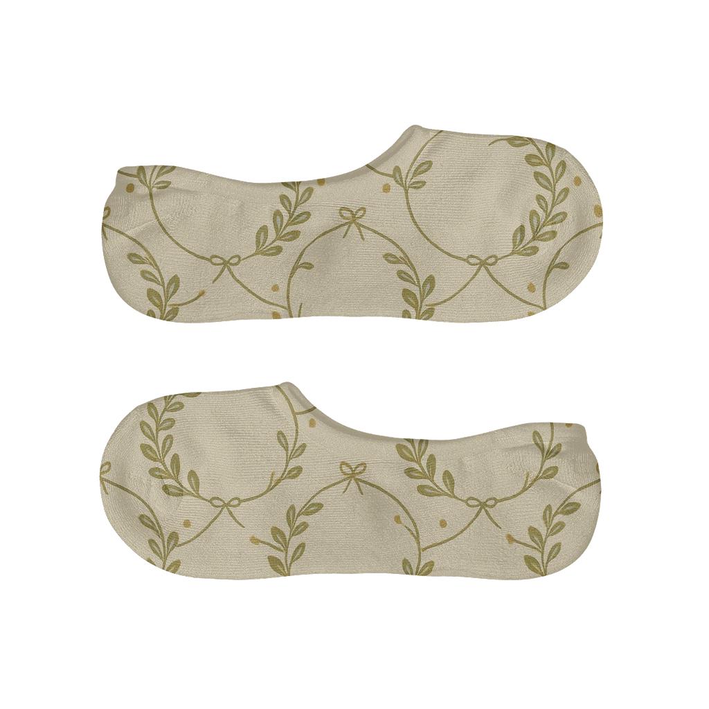 Olive Gold Wreath Garland Lattice breathable no-show socks