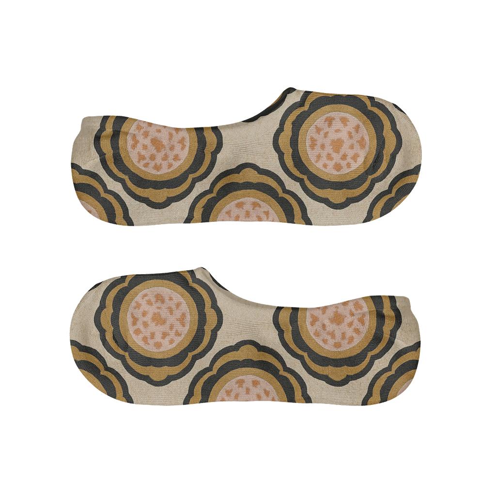 Blush Gold Rosette Medallion Mirror On Ivory Background breathable seamless no-show sockscustom no-show socks