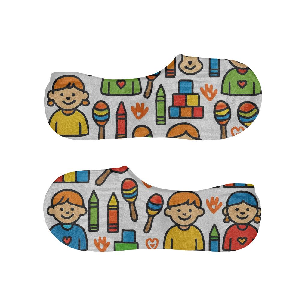 Playtime Grid With Childcare Worker Motifs trendy no-show sock styles