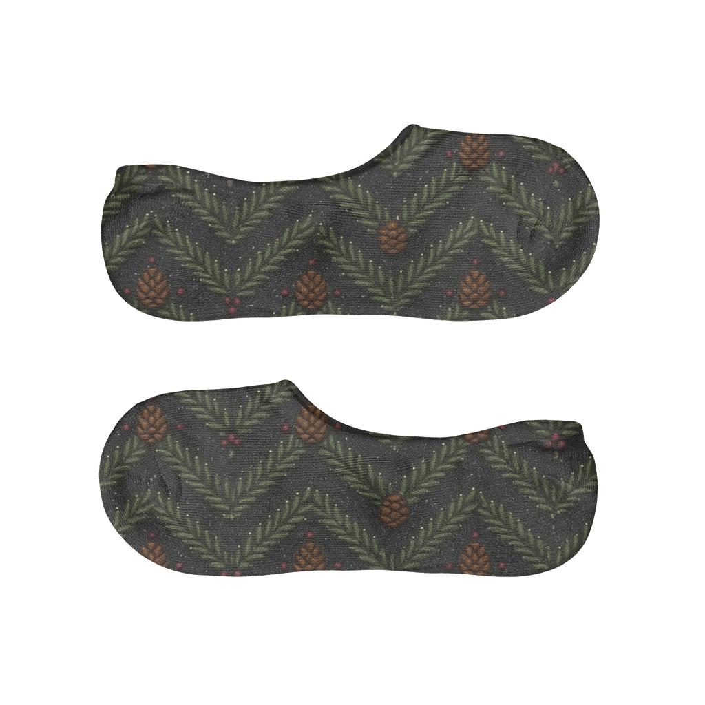Evergreen Branches Needle Chevron On Charcoal Field personalized no-show socks