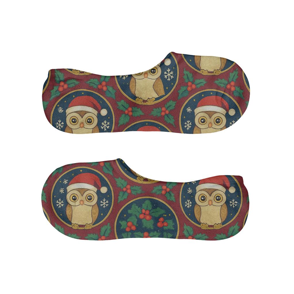 Navy Blue Snowflake Owl Medallions On Burgundy Background personalized invisible socks