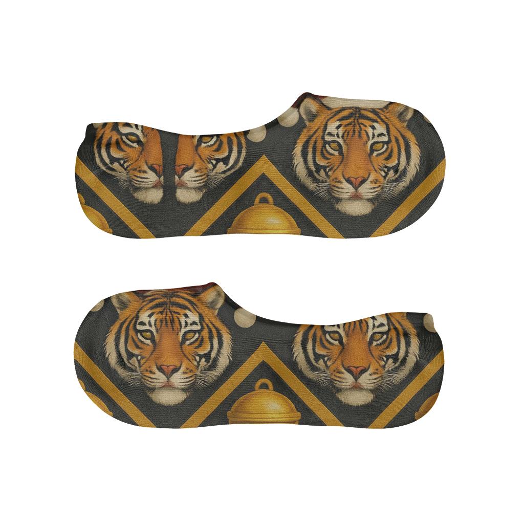 Golden Bell Tiger Chevron On Charcoal Background soft cotton no-show socks