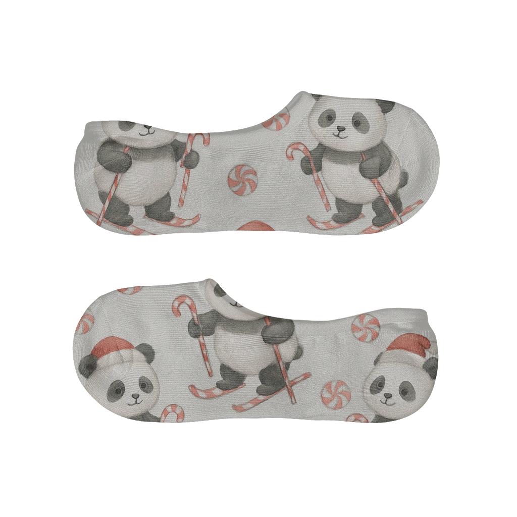Pastel Candy Cane Panda Scatter On Light Gray Background trendy no-show sock styles