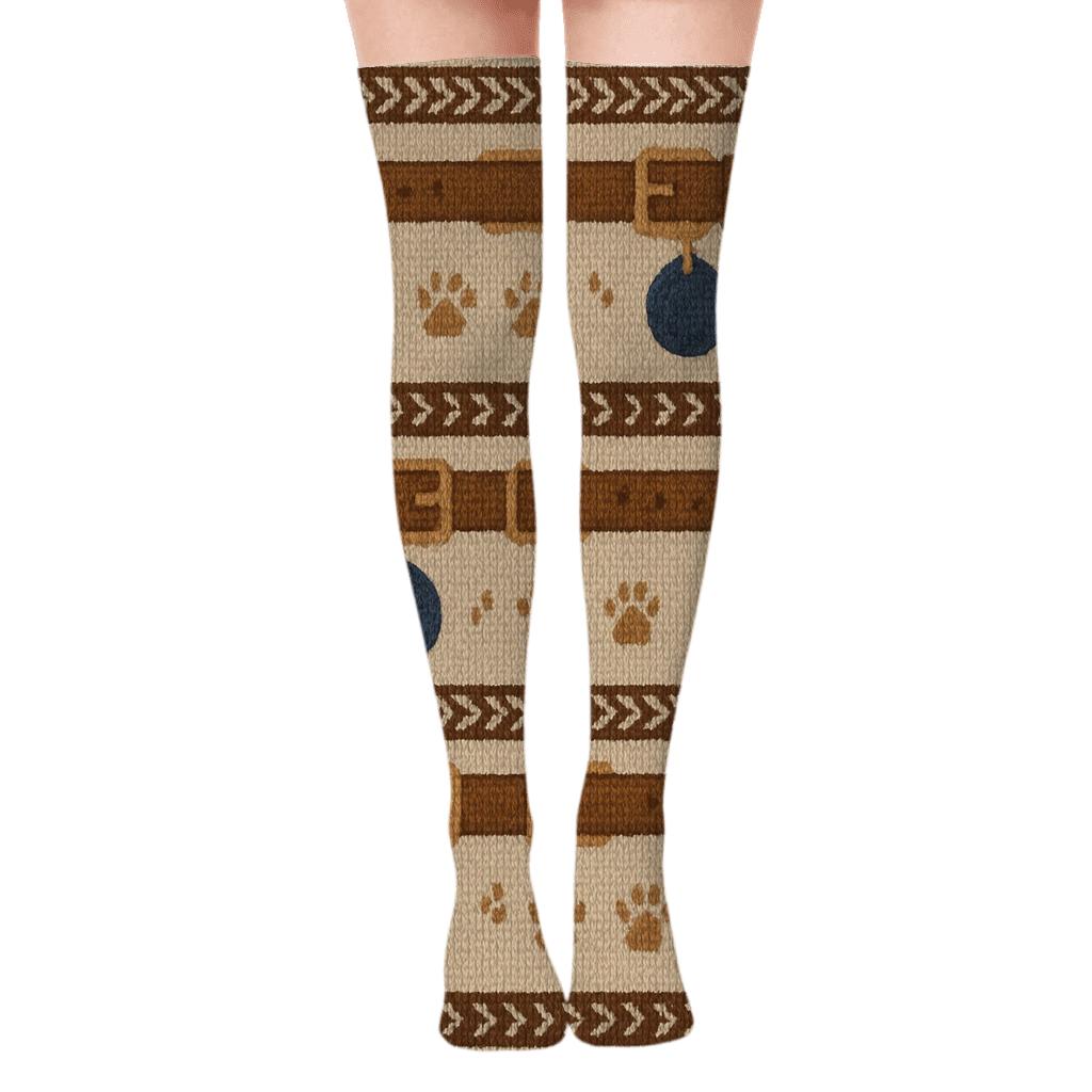 Knitted Illusion Dog Collar Bands stylish fashion over-the-knee socks