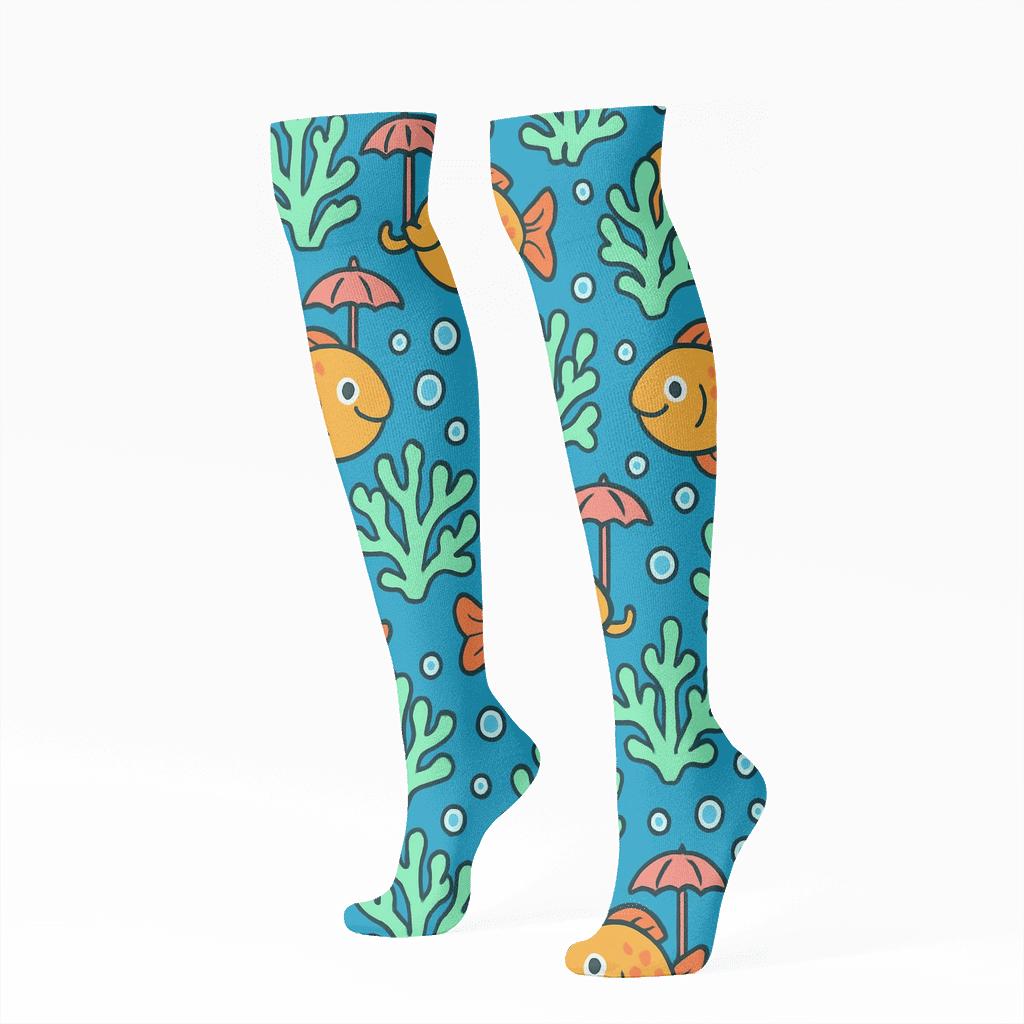 Playful Reef Party With Fish Umbrellas stylish athletic knee-high socks