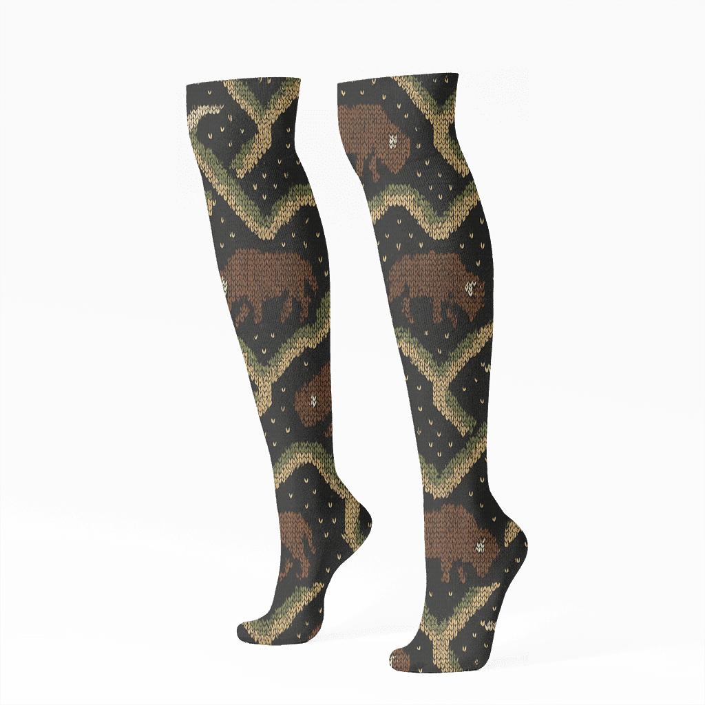 Bison Horn Chevron Prairie Weave unique graphic knee-high socks