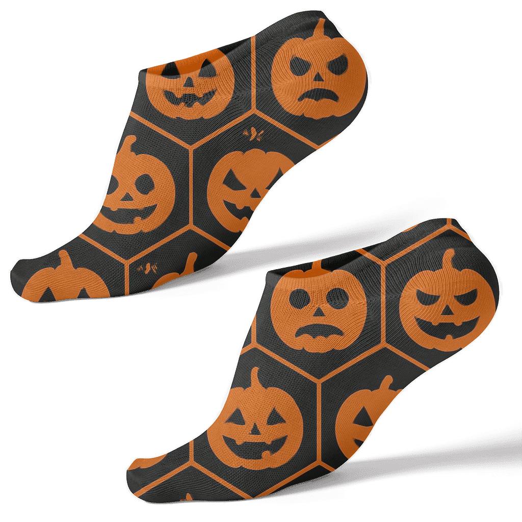 Orange Pumpkin Hex Tile Field On Black Background comfortable cotton ankle socks