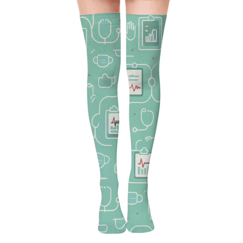 Clipboard Lattice On Mint Background For Everyday Nurse custom over-the-knee socks