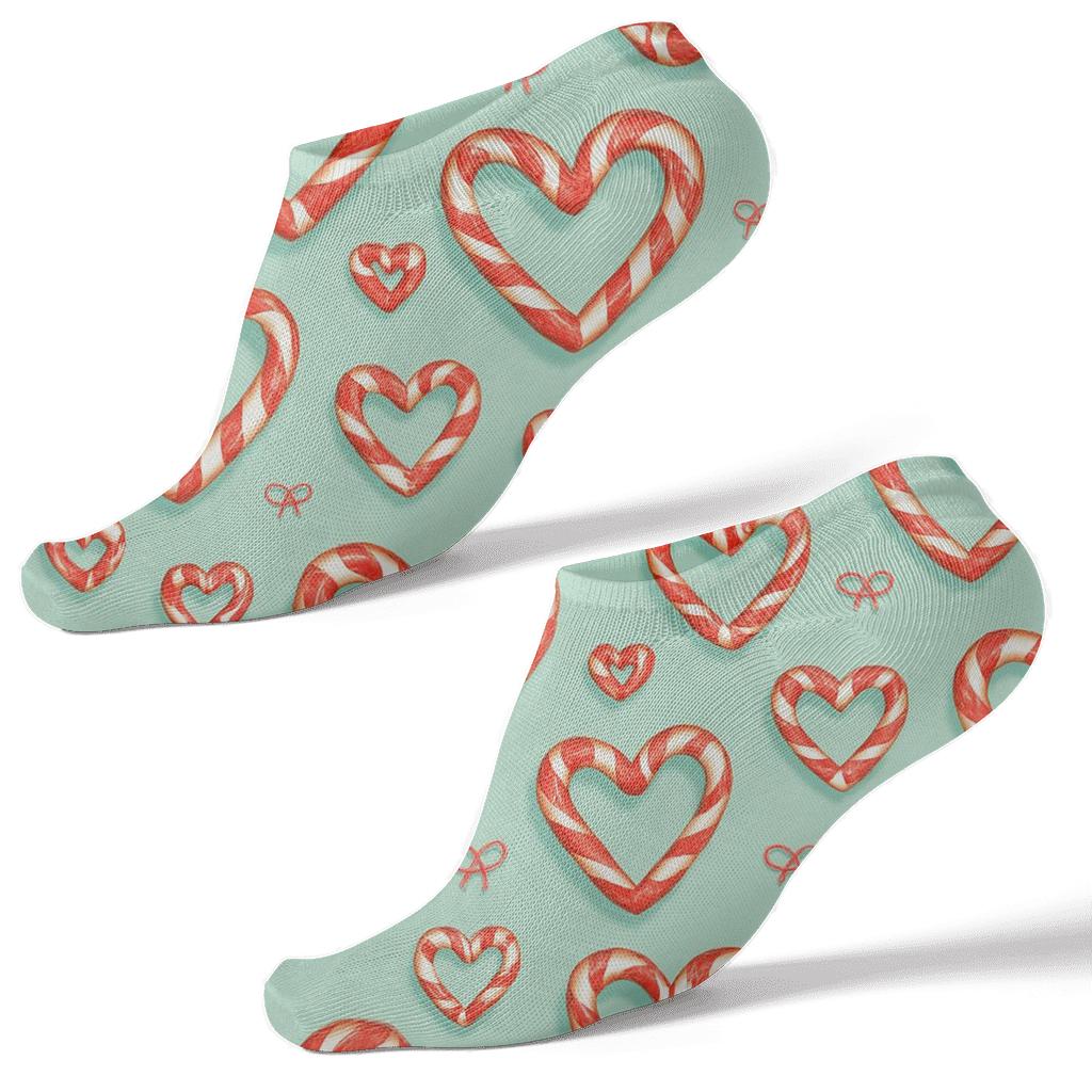Candy Canes Heart Chain On Peppermint Mint Field custom ankle socks