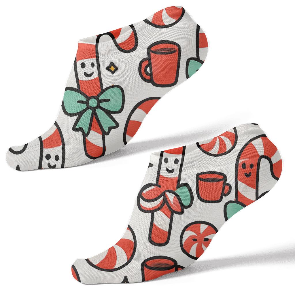 Candy Canes Spotlight Cartoon Characters In Grid designer print ankle socks