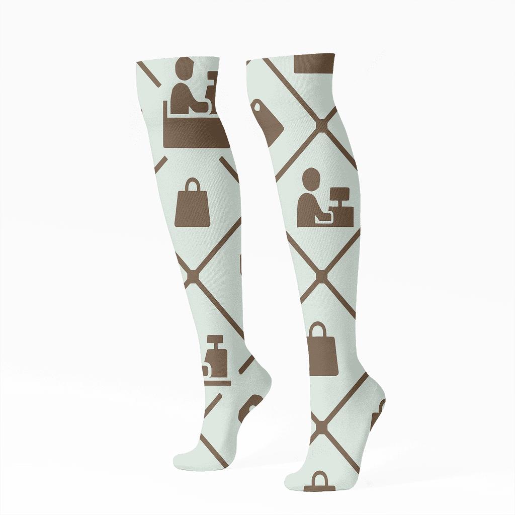 Price Tag Lattice With Cashier Silhouette premium sports knee-high socks