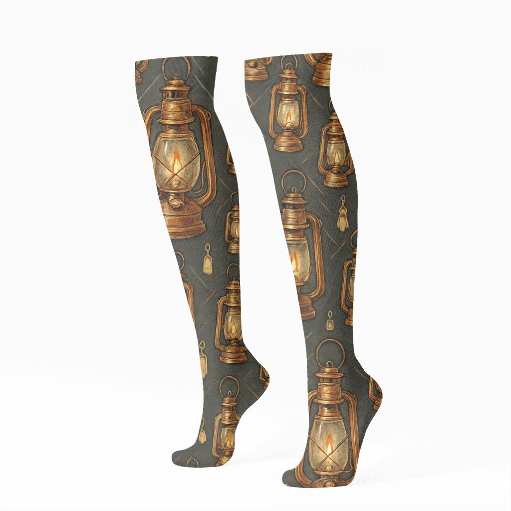 Copper Frame Tessellation, Storm Lantern stylish athletic knee-high socks