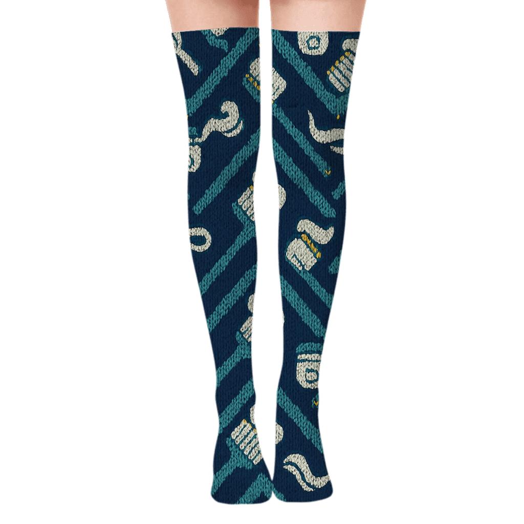Knitted Dentist Toothbrush Chevron soft everyday over-the-knee socks