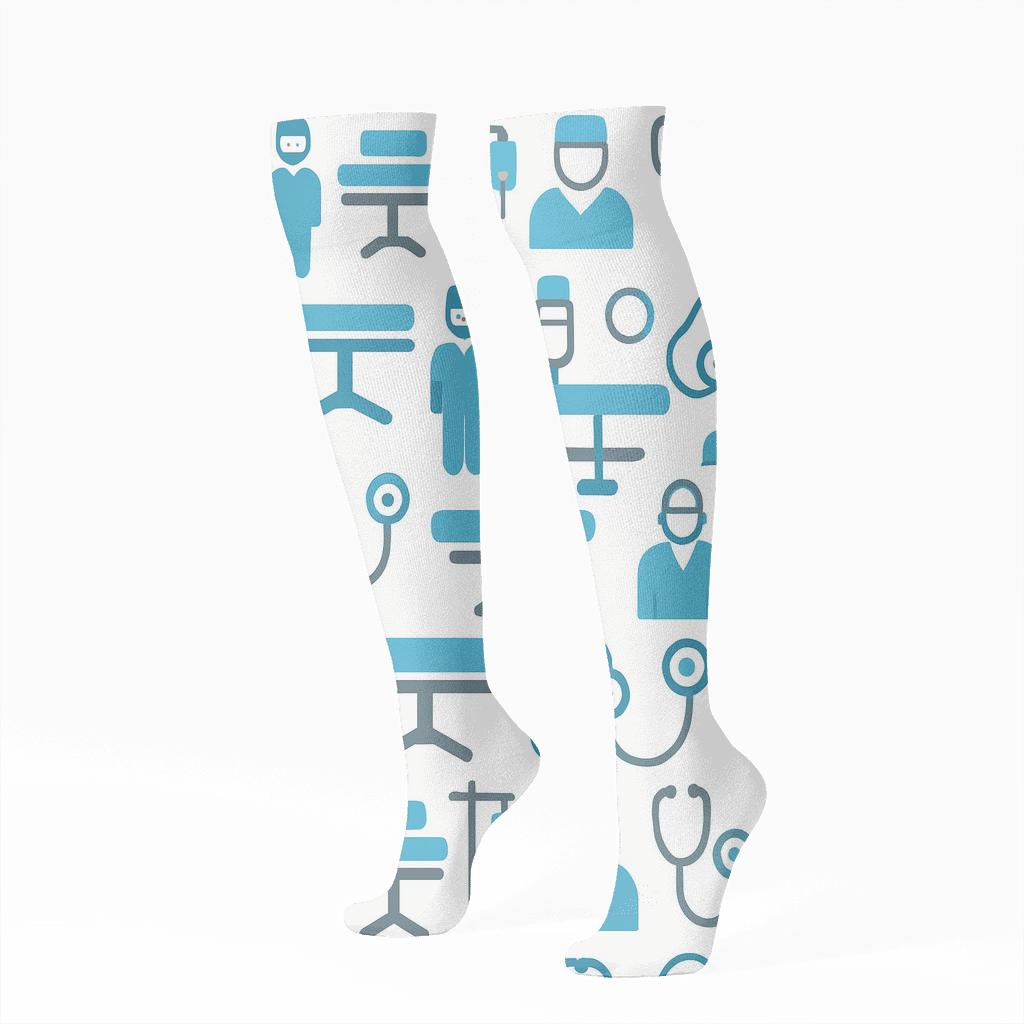 Operating Room Grid With Surgeon Icons premium sports knee-high socks