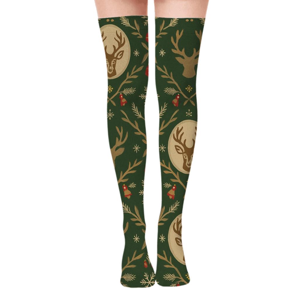 Scandinavian Folk Motif With Reindeer Medallions trendy patterned over-the-knee socks