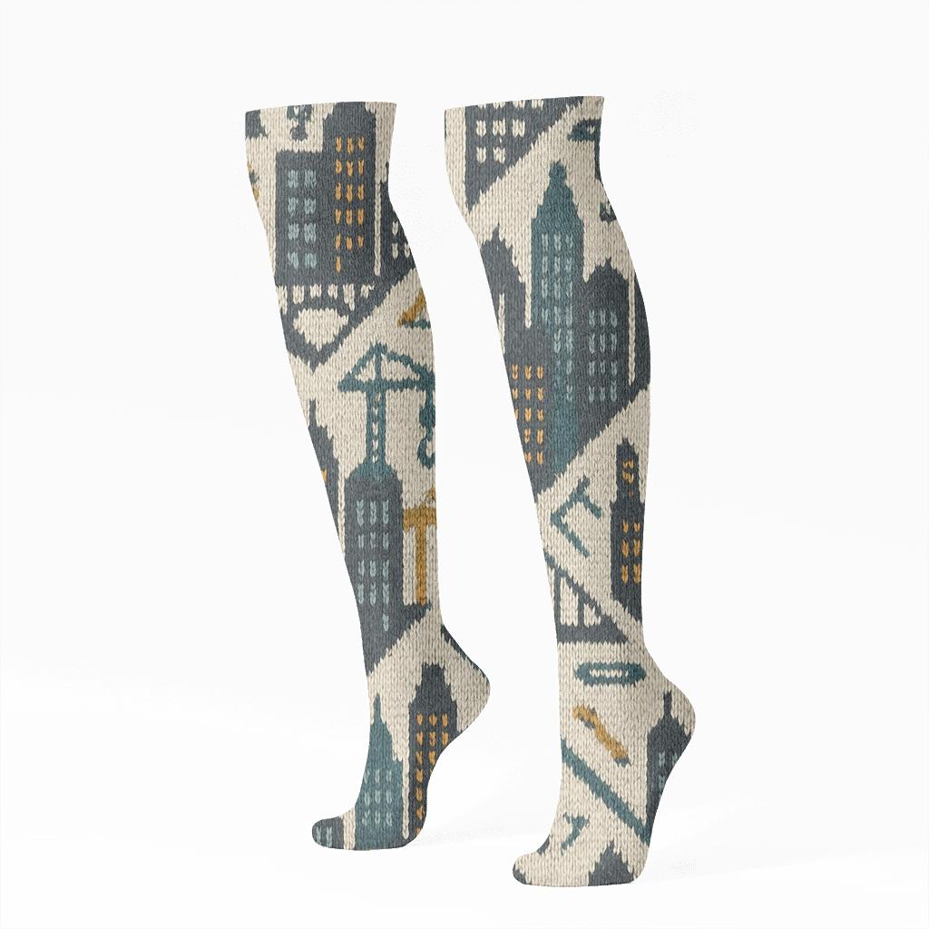 Knitted Skyline Tessellation For Architect personalized knee-high socks