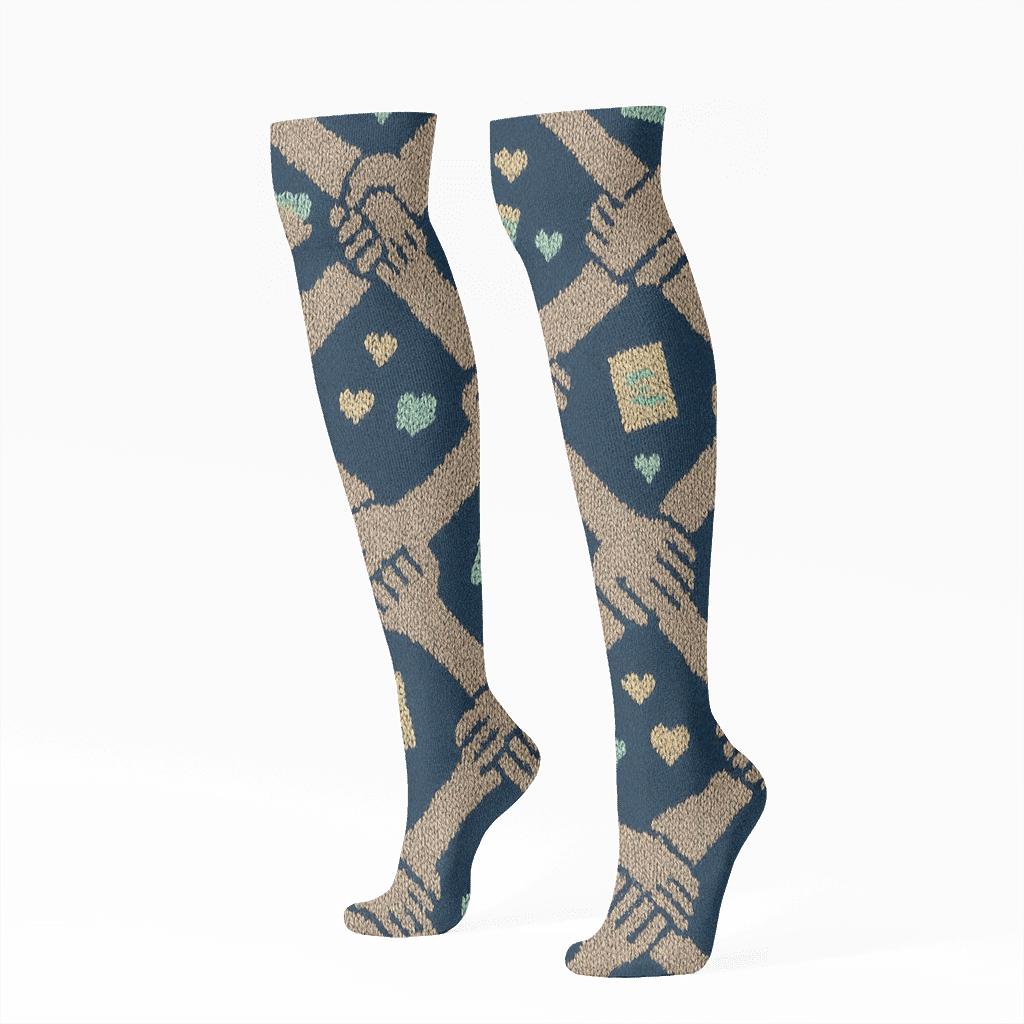 Counselor Knit Illusion Supportive Hands Lattice unique graphic knee-high socks