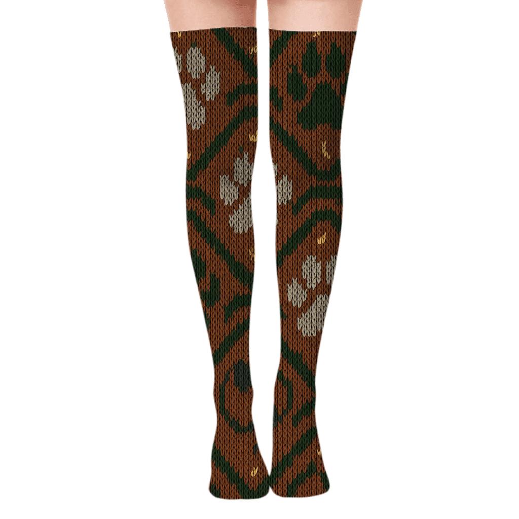 Knitted Illusion Gray Wolf Track Chevron custom over-the-knee socks