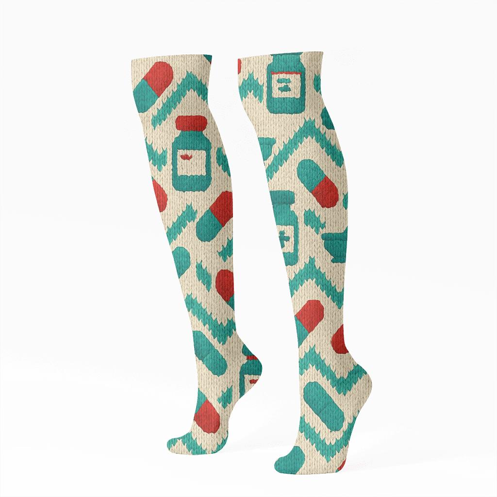 Knitted Pharmacist Capsule Chevron soft everyday knee-high socks