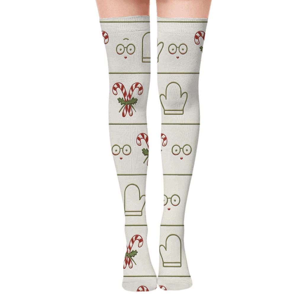 Candy Cane Bands For Cozy Baking, Mrs. Claus Edition premium cozy over-the-knee socks