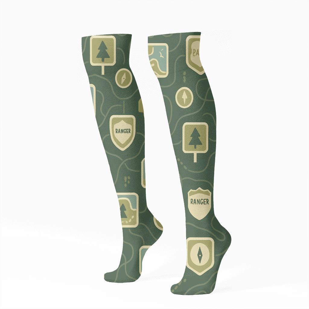 Trail Map With Park Ranger Marker Lattice premium sports knee-high socks