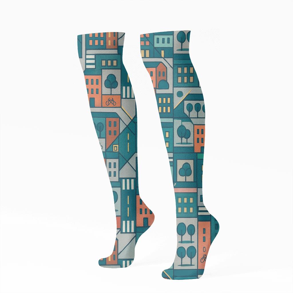 Street Grid Tessellation Urban Planner Edition comfortable cotton knee-high socks