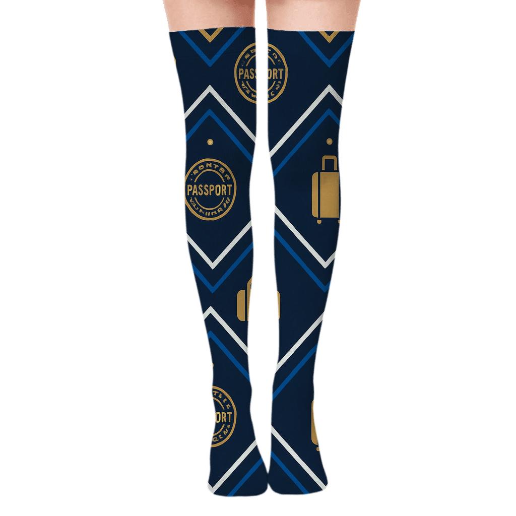 Border Lines With Customs Officer Passport Stamps unique graphic over-the-knee socks