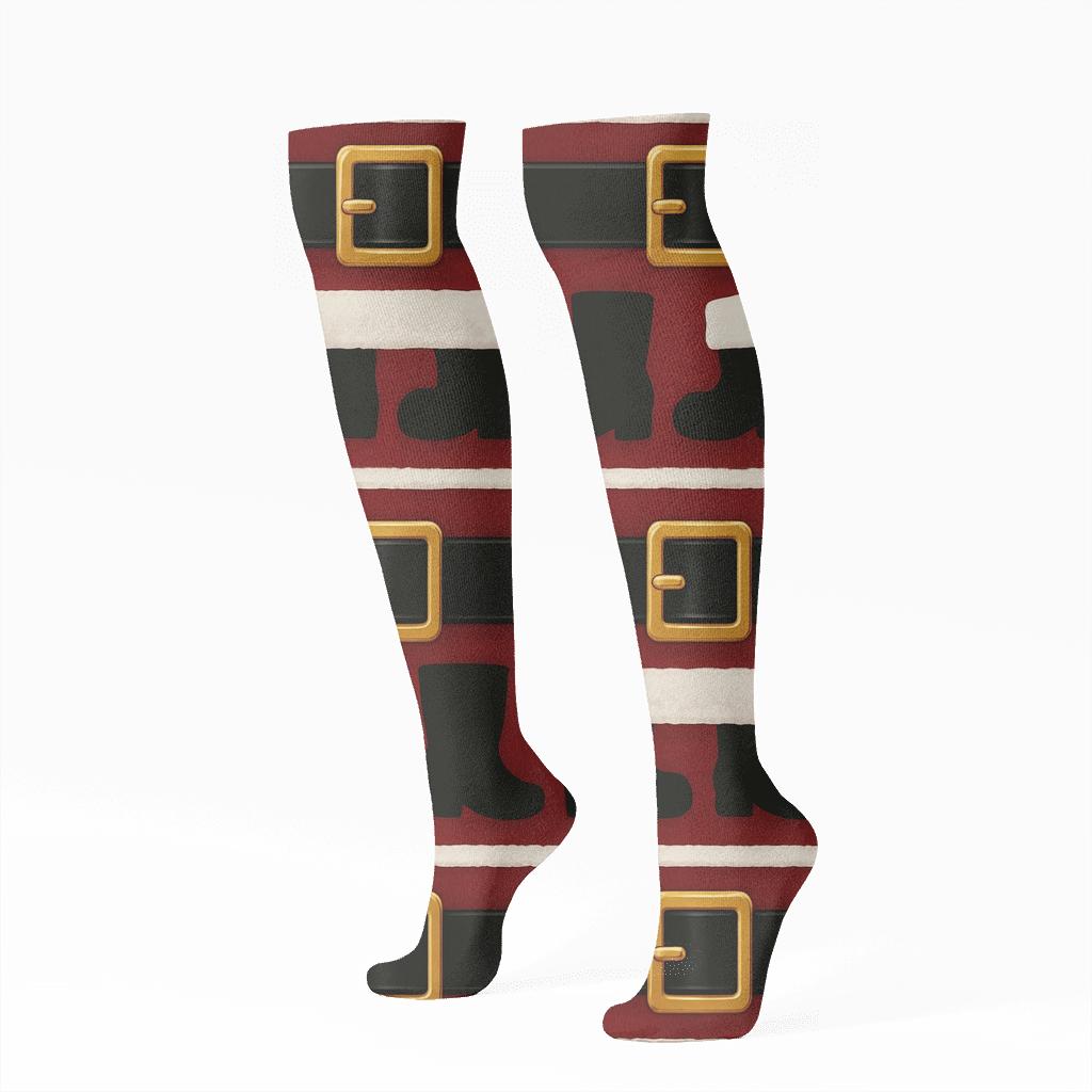 Belt Buckle Borders For Santa Pattern soft everyday knee-high socks