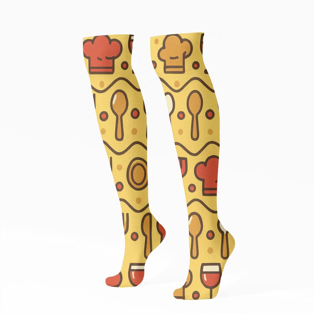 Restaurant Manager Cutlery Chevron On Warm Yellow comfortable cotton knee-high socks