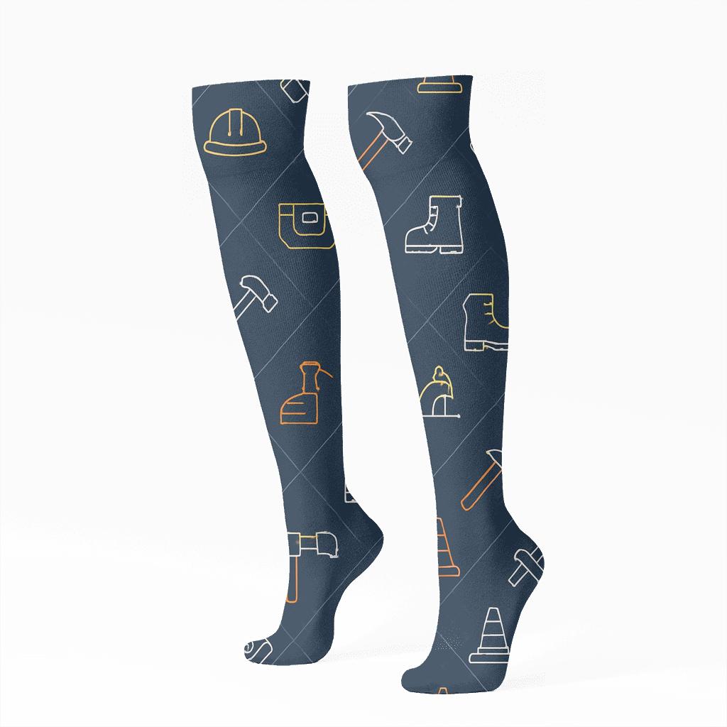 Blueprint Bandana With Construction Worker Icons comfortable cotton knee-high socks